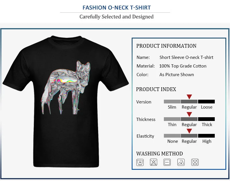 Glitch Fox 100% Cotton Casual Tops Shirt Cute Short Sleeve Men's Top T-shirts Design Summer Fall Tee-Shirt O Neck Glitch Fox