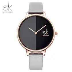 SK часы люксовый бренд женщина серый блестящий кожаный ремешок дамы кварцевые часы час платье браслет часы
