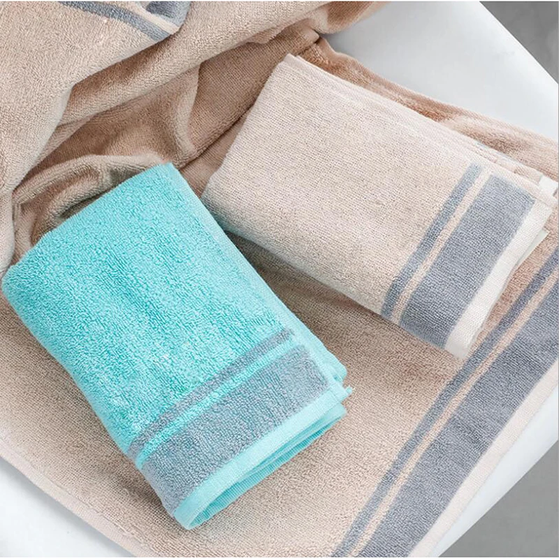 

74*36cm Cotton Striped Solid Color Absorbent Soft Bathroom Travel Hand Towel For Lover Men Women Family Bathroom Hand Towel