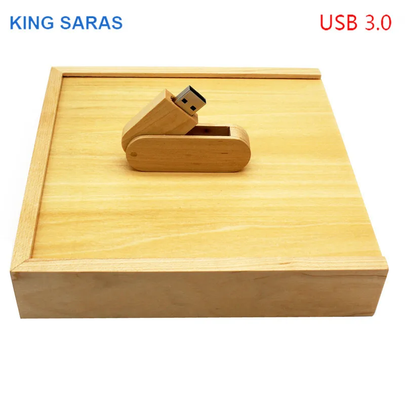 KING SARAS usb3.0 логотип фотография 360 Поворот градусов кленовое дерево+ коробка usb флеш-накопитель 4 ГБ 8 ГБ 16 ГБ 32 Гб usb 3,0 деревянный - Цвет: With box