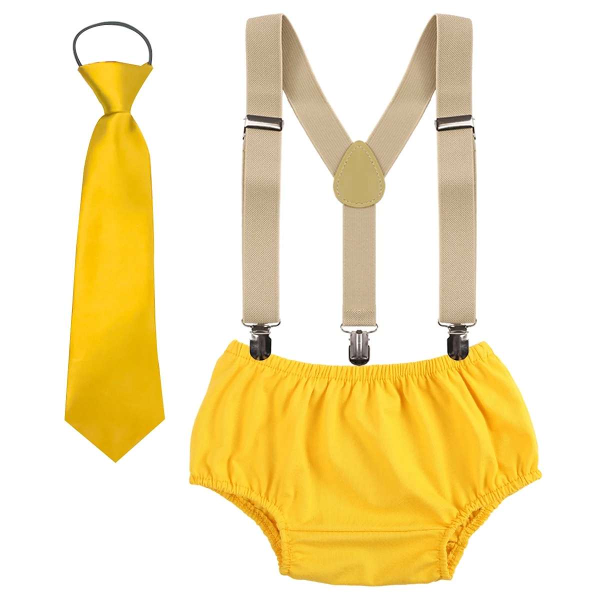 Одежда для маленьких мальчиков и девочек День рождения костюм для Cake Smash шорты штаны Подтяжки галстук-бабочка, милые комплекты одежды для малышей из 3 предметов, для фотосессии - Цвет: Yellow