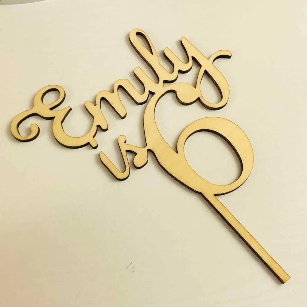 Custom Name Number Happy Birthday Cake Topper Personalized Gifts Children's Birthday Glitter Wood Cake Topper Party Decorations Supplies