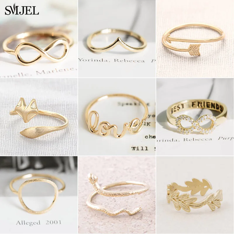 

SMJEL Simple Jewelry Fashion Infinity Heart Round Love Letter Rings for Women Wedding Couple Ring Wholesale anillos mujer