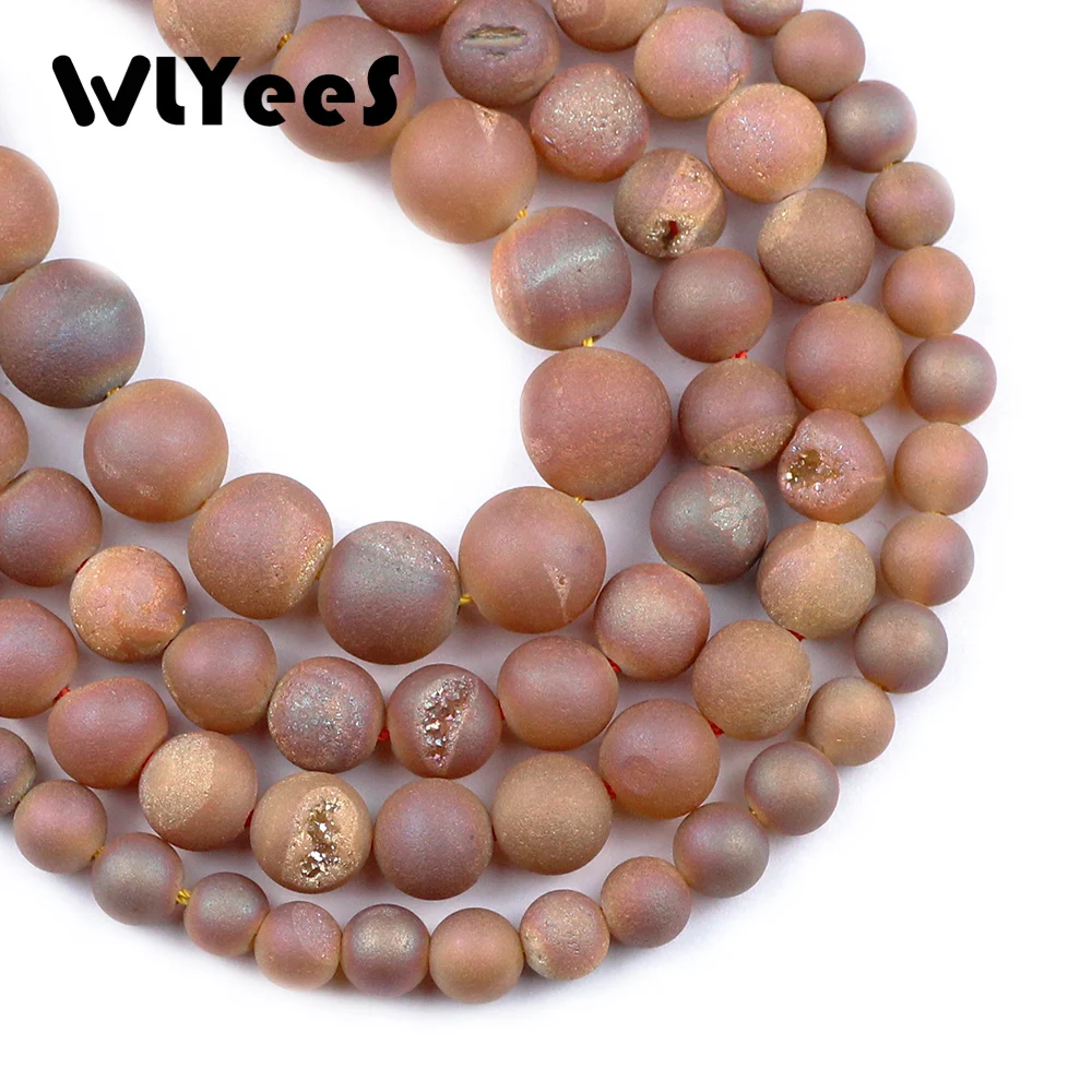 

WLYeeS Polish Round Matte Champagne gap carnelian bead 6 8 10mm Loose Bead Natural Stone for Jewelry Bracelet Earring Making DIY