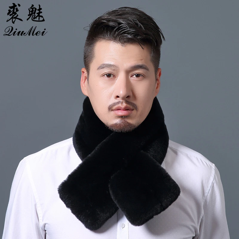 

85cm Real Fur Collar Male Winter Scarf Men 3 colors Fur Neckerchief Male Winter Long Wraps 2018 Knitted Rex Rabbit Fur Scarves