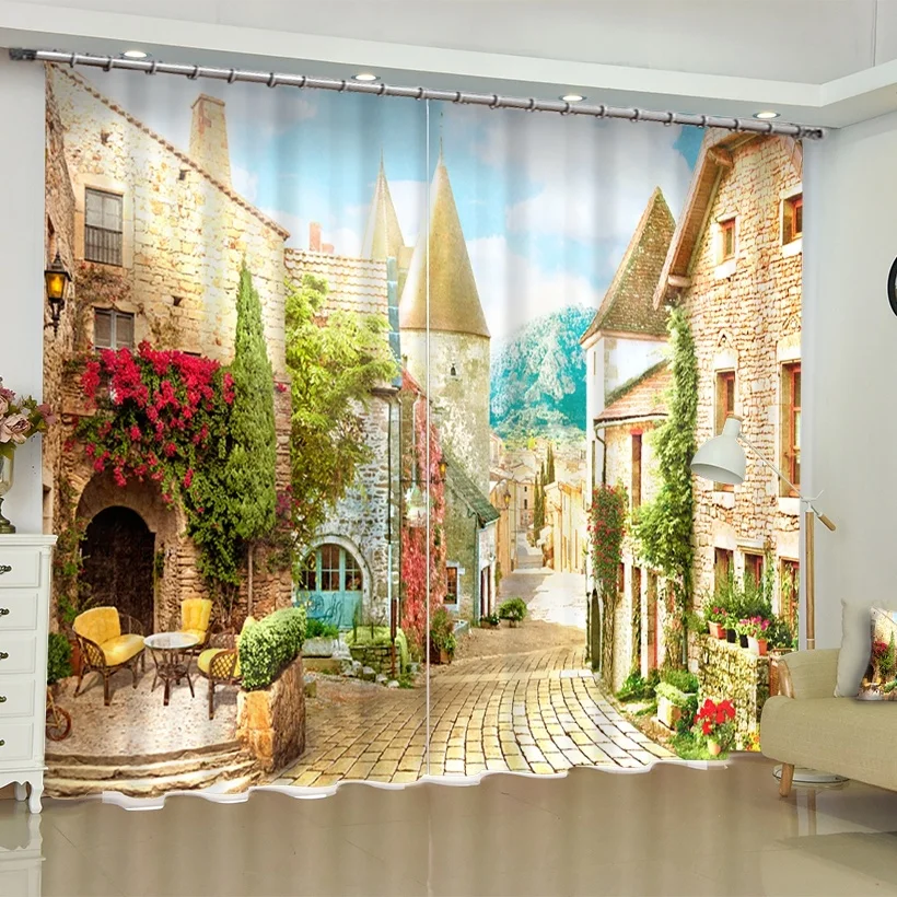 

Beautiful Garden Print Fabric Curtains Blackout for Living Room Bedroom Party Decor Drapery Balcony French Windows