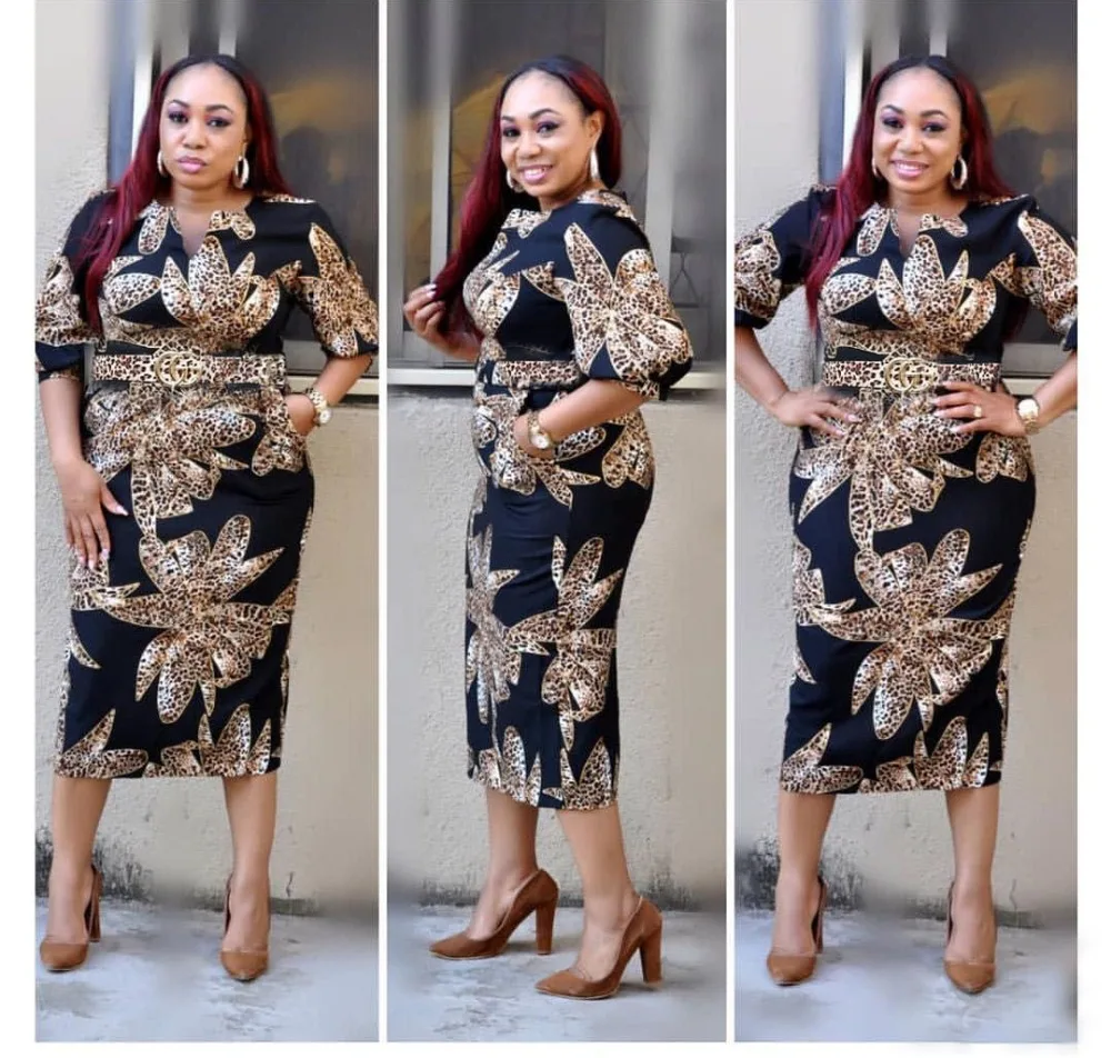 

New style African Women clothing Dashiki fashion Print stretch cloth midi dress size L XL XXL FH242