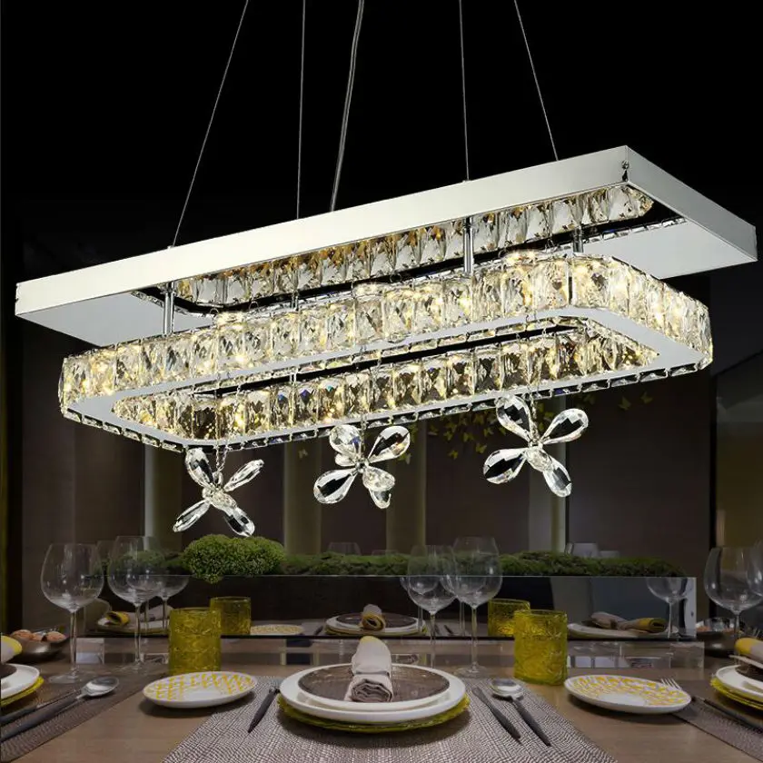 Modern luster LED Crystal chandeliers rectangle stainless steel pendant