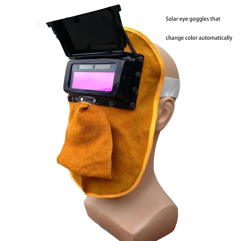 

Bovine skin welding mask, automatic changing light, heat insulation welding protective hat head mask