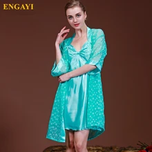 ENGAYI Brand Summer Women Nightgown Nightdress Sexy Silk Satin Night Dress Sleepwear Nightwear 2 Pic Night Gown Set A7711