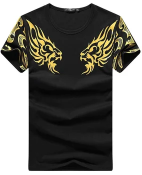 

Summer Men T-shirt Short Sleeve Business Round Collar Two Tiger Printing