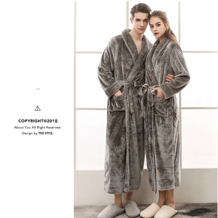 Queenral Man And Woman Robe Winter Long Bathrobe Warm Flannel Satin Male And Female Robes Sleepwear Sexy Pajamas Nightgown    19