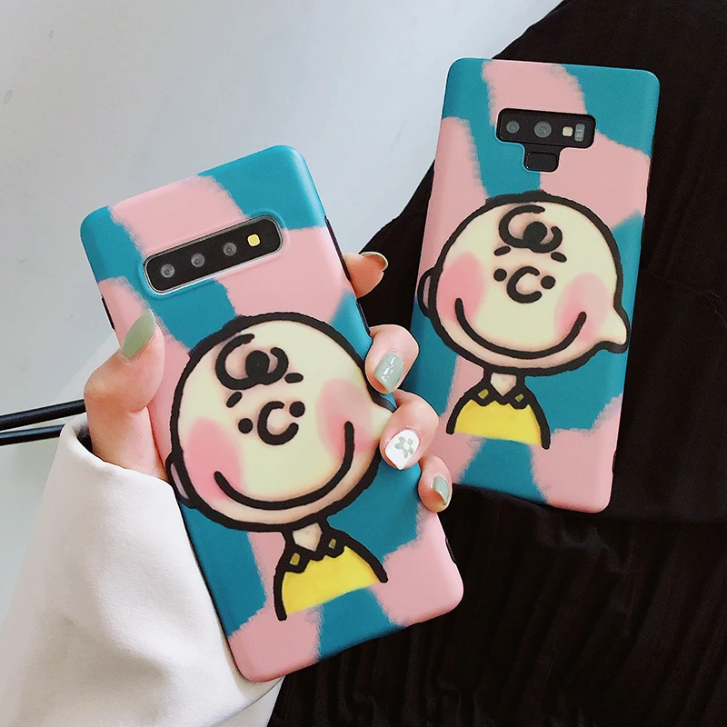 

For Samsung S10 Plus S8 S9 Cases Cute Boy Charlie Soft Cover For Samsung Note 8 9 Retro Cartoon Candy Color Phone Case