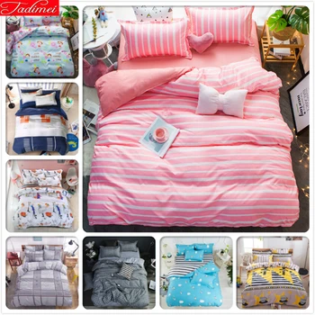 

Stripe Plaid Pink Girl Kids Duvet Cover 3/4 pcs Bedding Set 1.5m 1.8m 2m Flat Sheet Bed Linens King Queen Duvet Cover Bedclothes