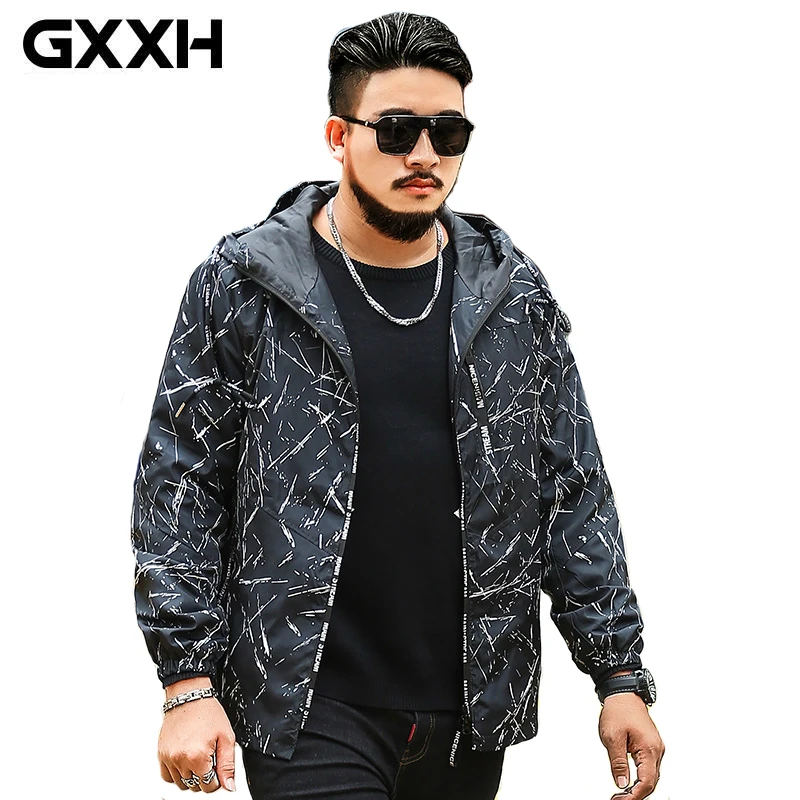 GXXH Осенняя мужская куртка брендовая одежда с капюшоном с принтом ветрозащитная верхняя одежда мужские s куртки с капюшоном плюс размер 2XL 3XL