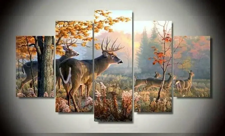 

Artistic originality Indoor Decor White Tailed Deer print decoration canvas in 5 pieces