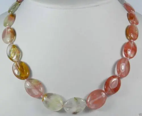 

Natural 13x18mm Multi-Color Watermelon Tourmaline Gems Oval Beads Necklace 18" 5.27