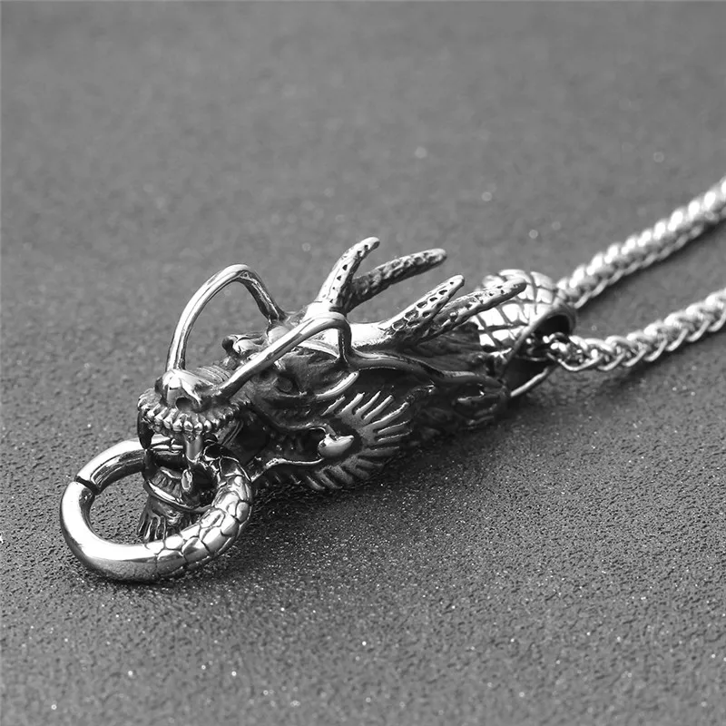 

LETAPI 2019 New Punk Retro Jewelry Silver Color Dragon Pendant Necklace Stainless steel for Man Gift Drop Shipping