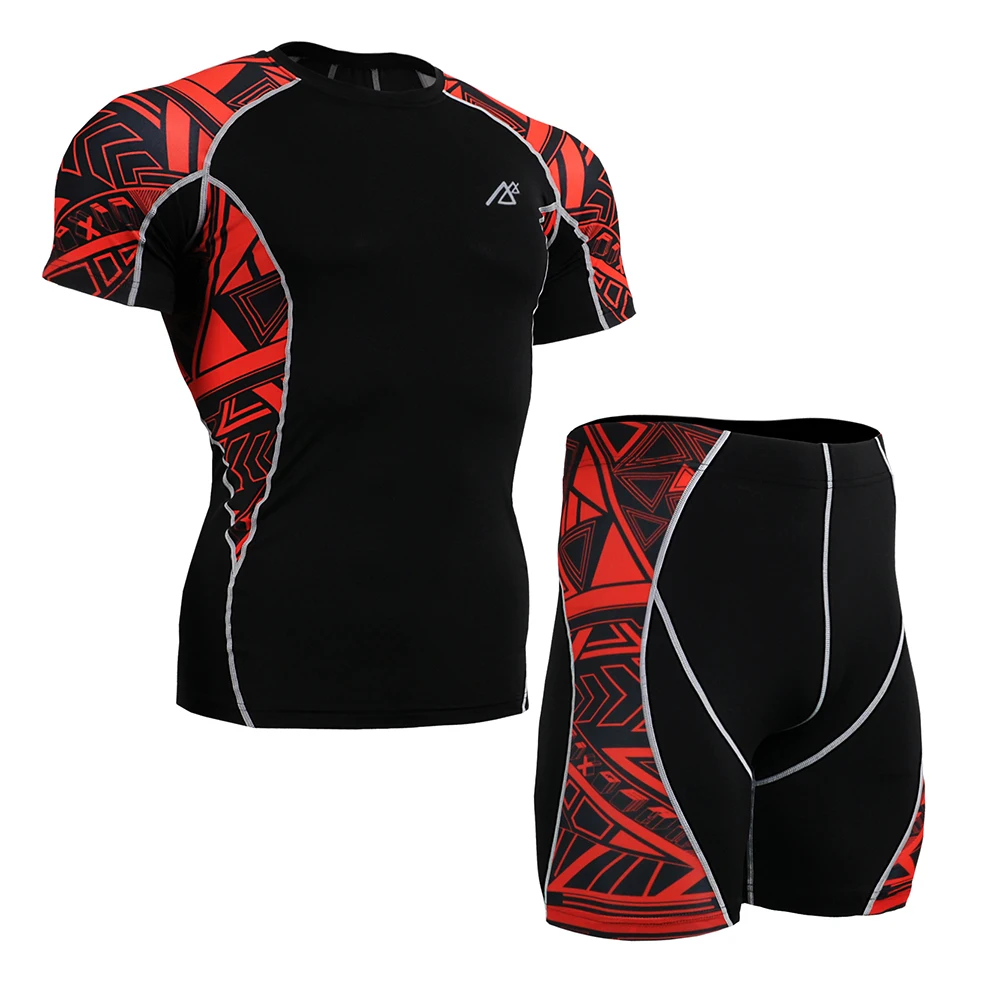 Men's Sportswear Sport Suit Shirt&Shorts Set Skin Tight Gym Training Workout Fitness Yoga Clothing Sport Suit Set Sportsman Wear