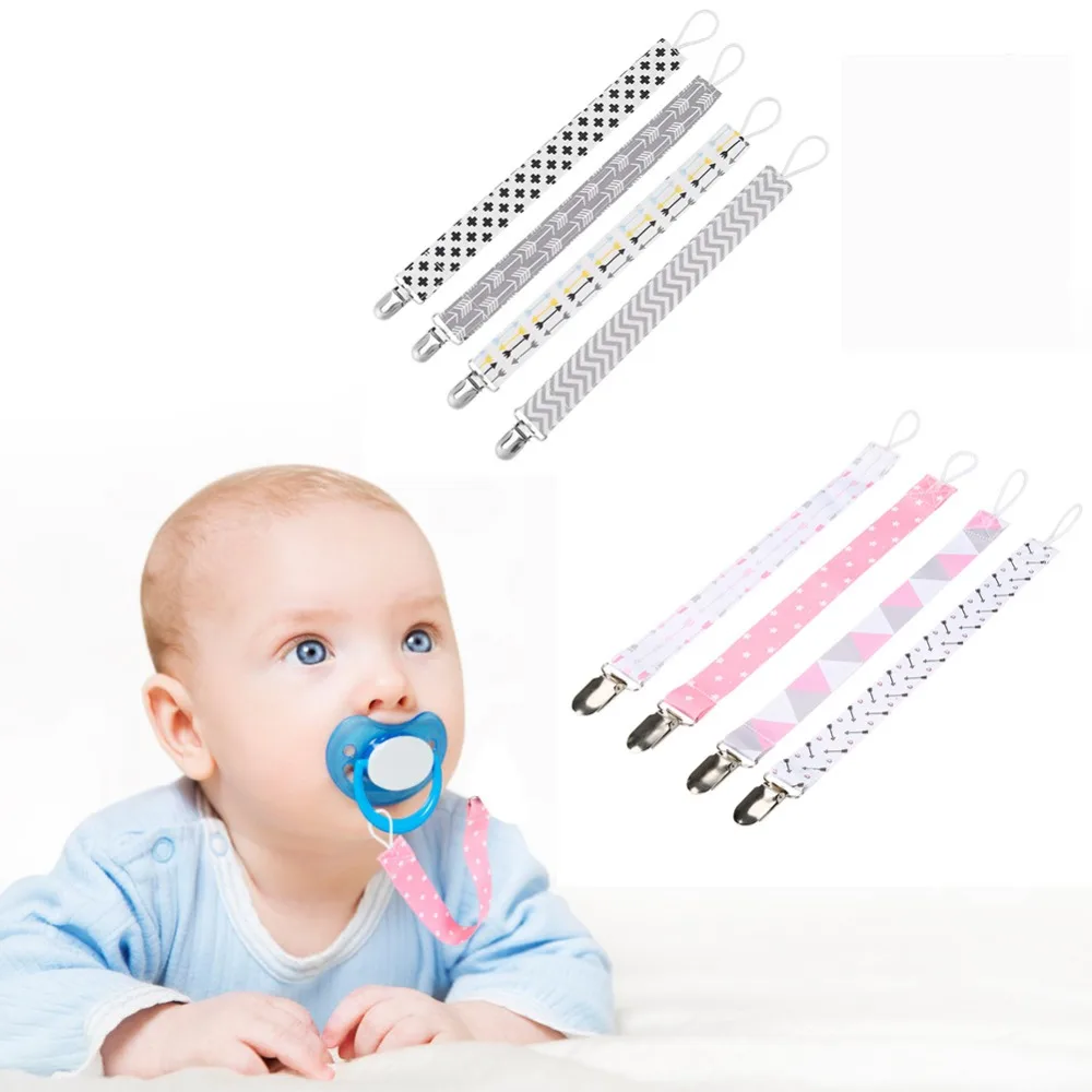 

4Pcs/Set Baby Pacifier Clip Chain Ribbon Nipple Holder Infant Baby Feeding Accessories 2018 Pacifier Clips Leash Strap Hot Sale