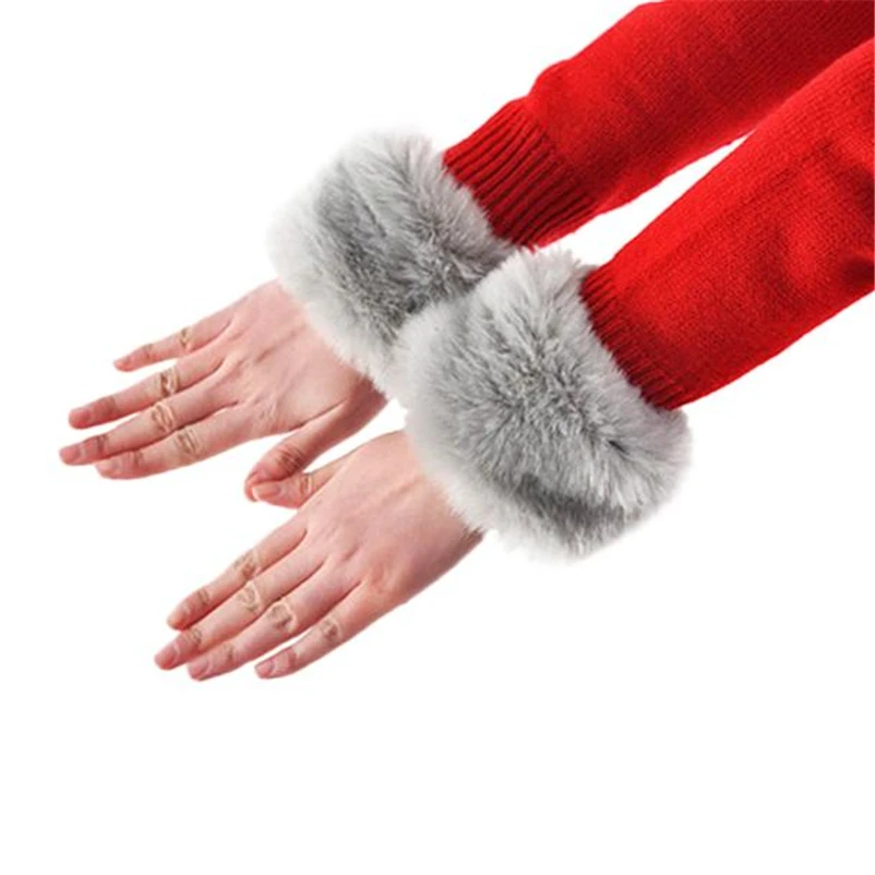 Женские перчатки из искусственного меха лисы теплый плюшевый нарукавник кольцо рукавицы модные зимние теплые манжеты Oversleeps аксессуар