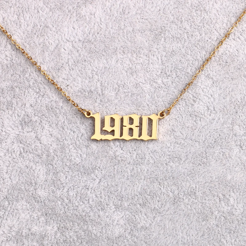 

3UMeter Name Necklace Gold Numbers Choker Necklace Personalized Old English Year Number Necklaces Custom Year Birthday Gift