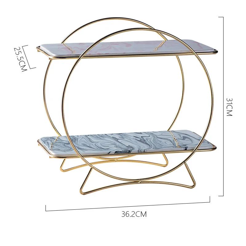 Nordic dessert table display stand home living room decoration decoration double marble cake plate afternoon tea snack plate