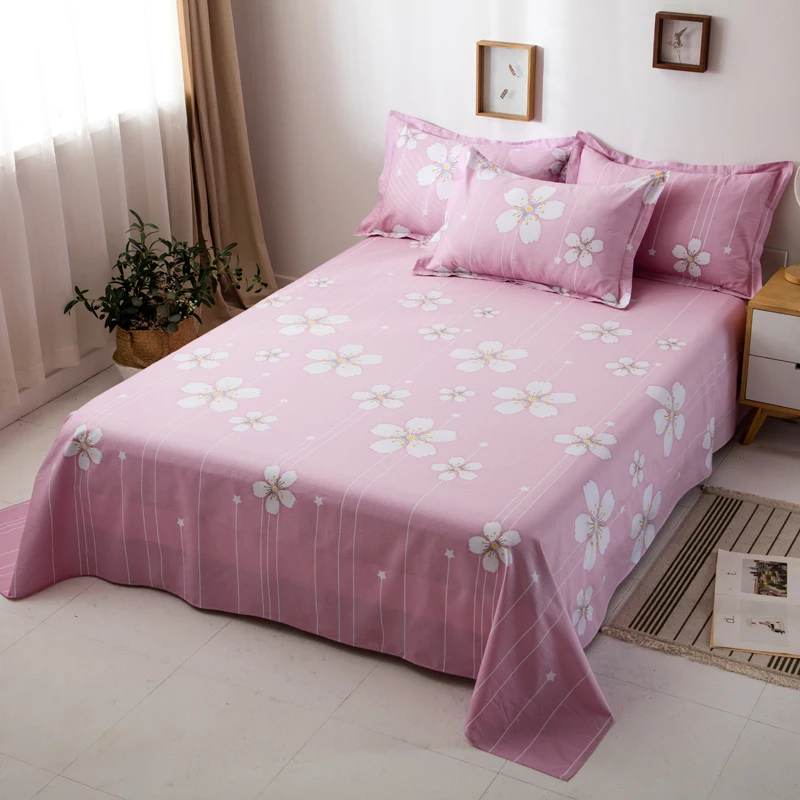 Flowers Floral printed Cotton Soft Flat Sheet 3Pcs Twin Queen King size Bed sheet set Pillow shams Wrinkle & Fade Resistant