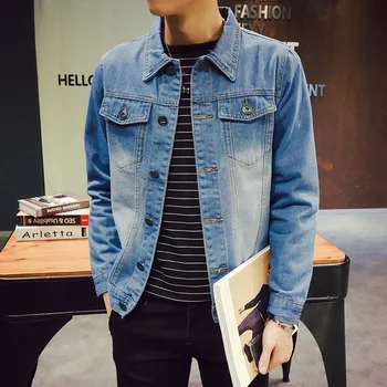 

Washing Denim Coats For Men High Quality Cowboy 2019 New Fashion Casual Outerwear 4XL Jeans Solid Bomber Jacket #919-1