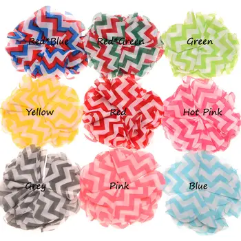 

100pcs navy strip pattern chiffon flowers with chevron printed hair flower with folded petals for hair accessories