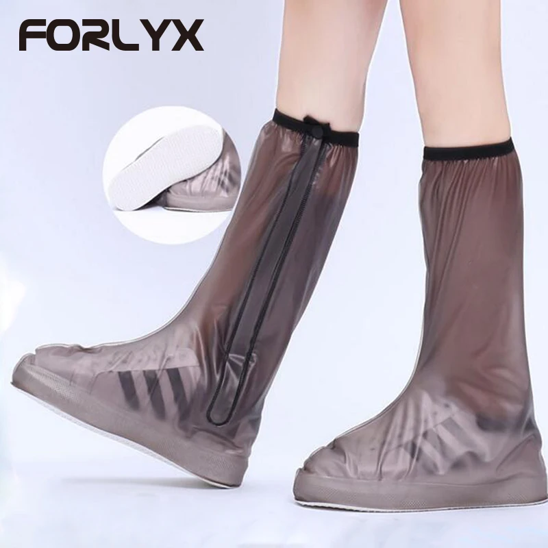 FORLYX High Top Waterproof Shoe Covers Zipper Rainy Day Non slip PVC