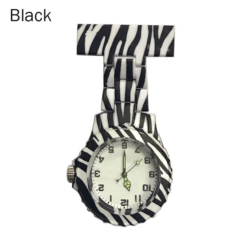 Красочные Силиконовые Круглый циферблат кварцевые карманные часы для медсестры кварцевые Броши Доктор Медсестры настенные часы KNG88 - Цвет: Черный