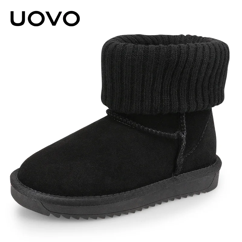 

Uovo Girls Winter Boots Size 28-35 Suede Leather Kids Snow Boots Slip-on Warm Shoes Black Grey Brown Flats Children Footwear