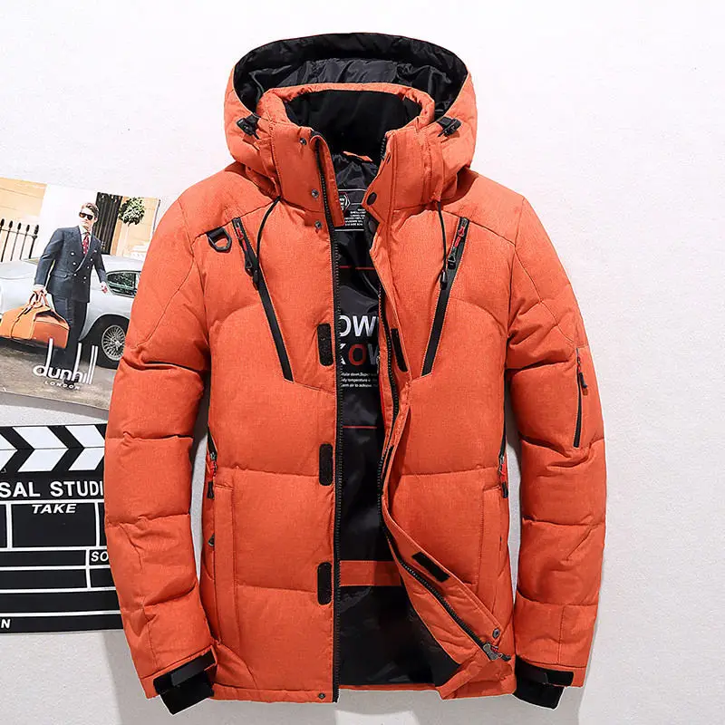 Men's Winter Snow Down Jacket Thick Warm Hooded Coats Casual Slim White Duck Down Jacket Waterproof Windproof Down Parkas