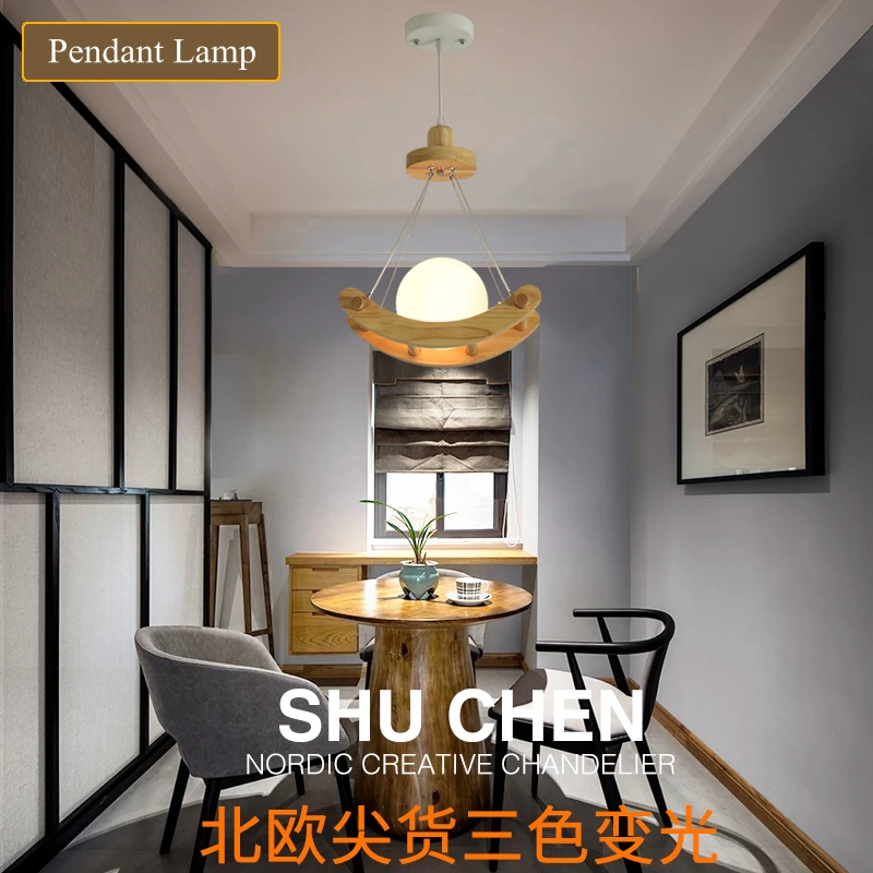 

Nordic Wood Glass Lampshade Chandelier Lighting for Bedroom Home Deco Hanging Lamp Modern Simple Aisle Hanglamp Light Fixtures