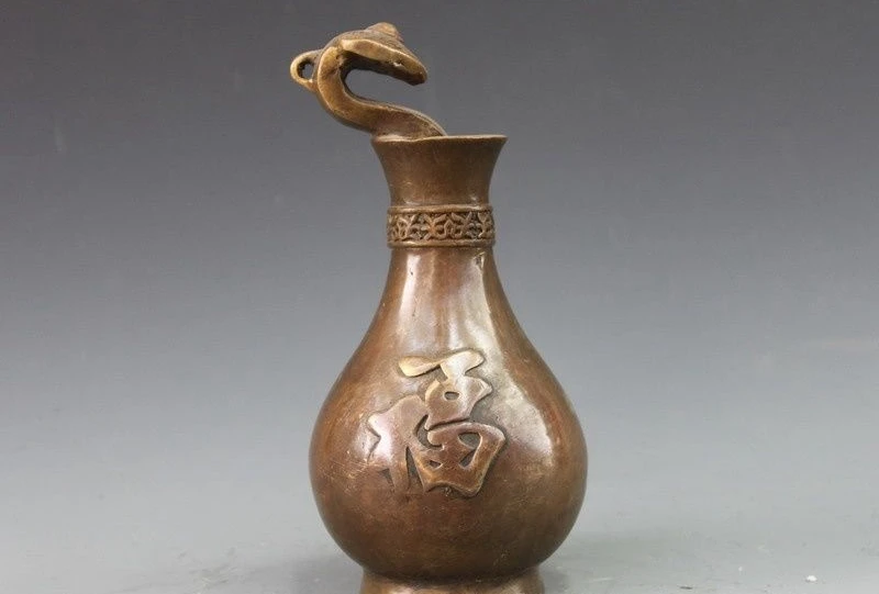 

8" China Folk classic Bronze Copper RuYi Blessing Home Feng shui Pot Vase a(5.19)