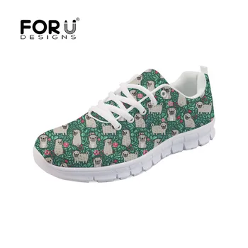 

FORUDESIGNS Women Casual Shoes Cute Pug Dog Printed Breathable Walking Mesh Flat Shoes Lightweight Sneakers Woman Tenis Feminino