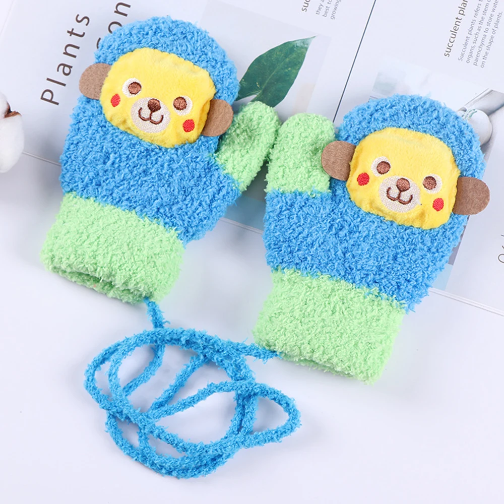 Toddler Baby Kid Girls Boys Cartoon Fish Full Finger Warm Knitted Mittens Gloves