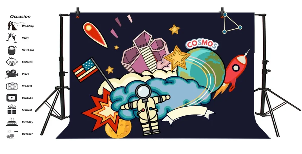 Laeacco Comics Baby Super Hero Planet Rocket Astronaut Photography Background Customized Photographic Backdrops For Photo Studio Laeacco Comics Baby Super Hero Planet Rocket Astronaut Photography Background Customized Photographic Backdrops For Photo Studio