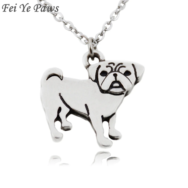 

Fei Ye Paws Pug Pendant Stainless Steel Chain Necklace Boho Colar Lover Statement Necklaces For Women Men Collares Wolesale