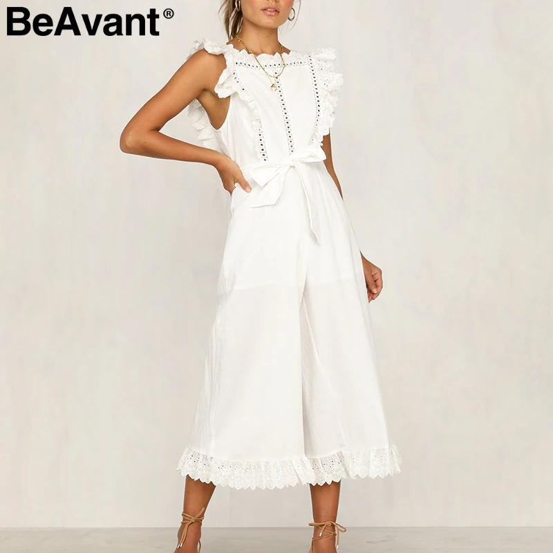BeAvant Cotton linen white jumpsuit womens rompers Elegant summer