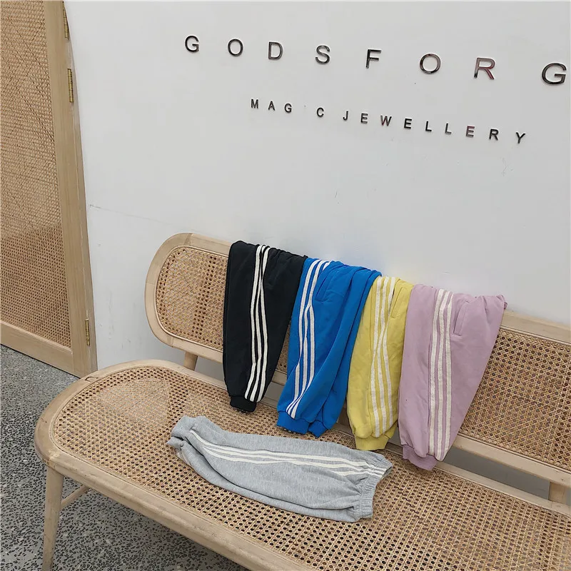 

Children Fall 2019 New Boys and Girls Cotton Side Striped Sports Pants Girls Knitted Solid Color Harem Trousers Toddler Pant