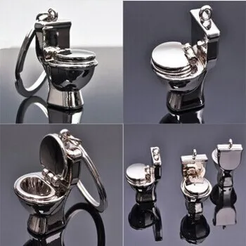 

New arrival Cute White Silver Couple Stainless Steel key chain The Mini Toilet keychain Close stool keyring For Lovers