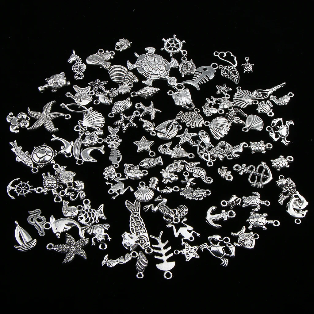 

100 Pieces Mixed Ocean Fish Seashell Animal Sea Creatures Charms Pendants Jewelry Making Accessory DIY Findings