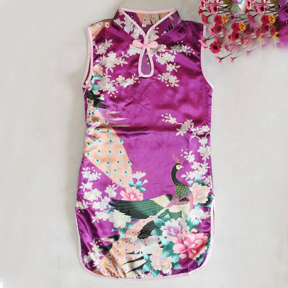 WEIXINBUY/Детские платья Ципао в китайском стиле; Детский костюм в стиле Тан; платья для девочек; вечерние платья без рукавов для девочек; Vestidos - Цвет: Фиолетовый