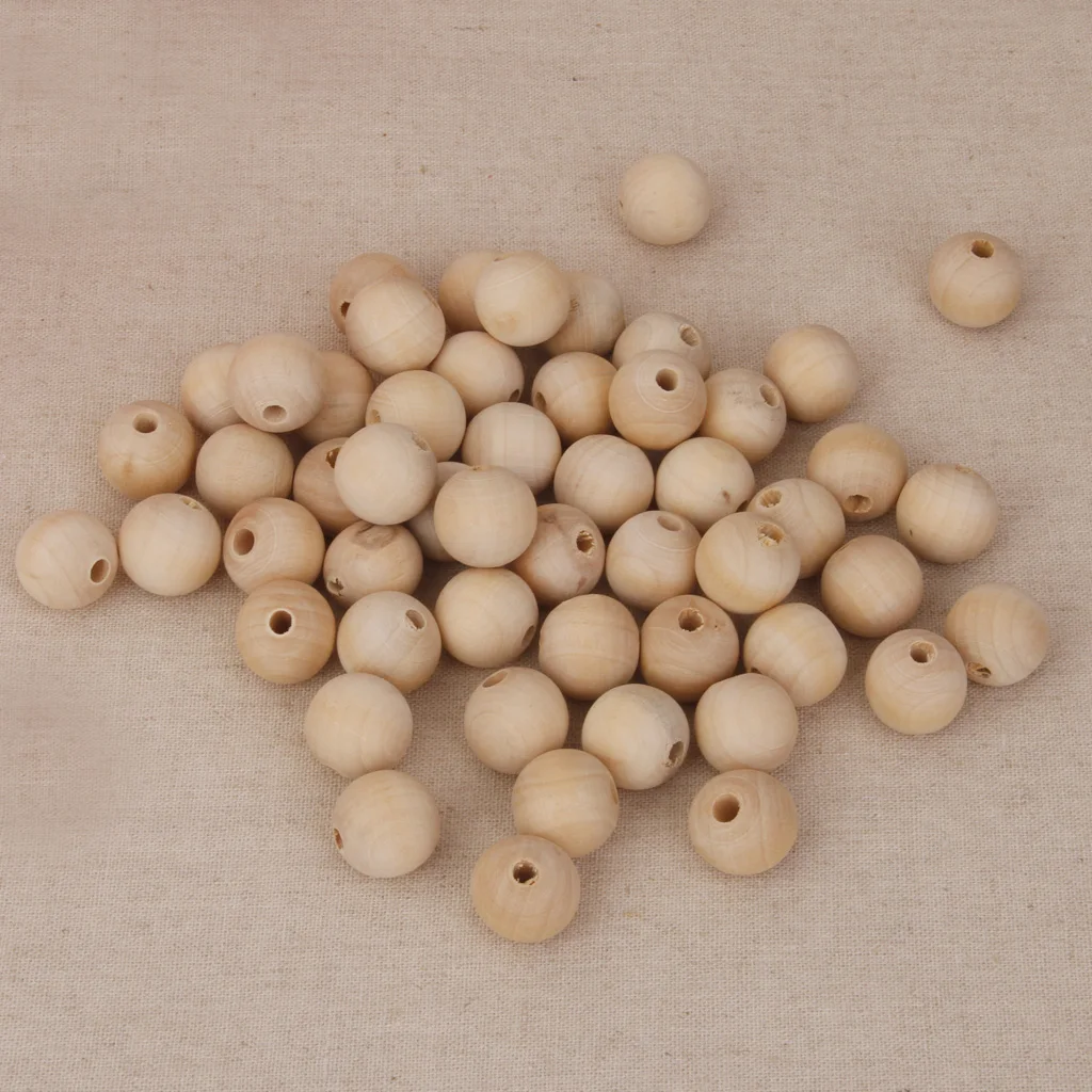 100pcs Natural Unfinished Wood Beads Baby Teething Round Ball Bead DIY Craft 10mm 20mm