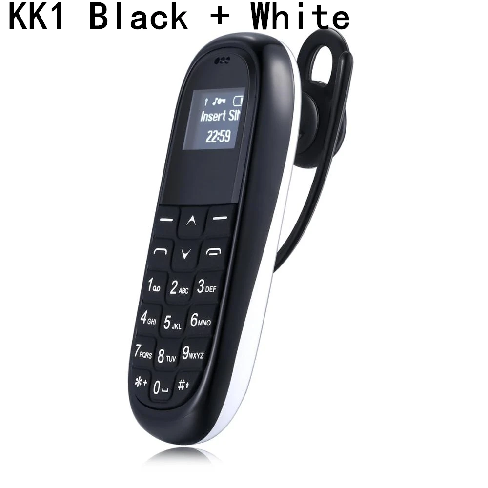 Black and White KK1 Мини карманный мобильный телефон AEKU KK1 KK2 0,66 дюймов беспроводной Bluetooth набор маленький сотовый телефон волшебный голос Русская клавиатура - Цвет: Black and White KK1