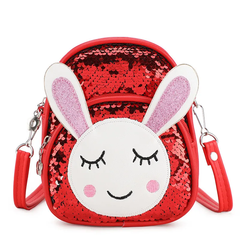 New Lovely Women Baby Girls Small School Backpack Crown Sequins Travel Cartoon Animal Print Rabbit Shoulder Bag Diaper Bags - Color: Red