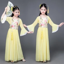 Hanfu Традиционный китайский национальный костюм для детей для женщин и девочек, сказочные наряды, народное платье, древний танцевальный костюм, Детский костюм для сцены в стиле Тан