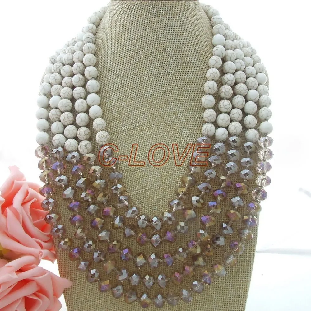 

20" 5 Strands White Semi-precious Stone Crystal Necklace